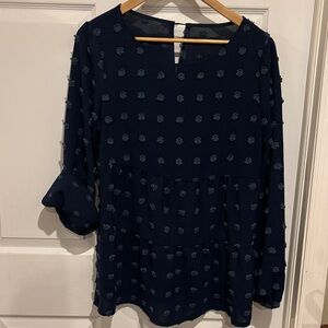 SHEIN Navy Textured Dot Long-Sleeve Blouse